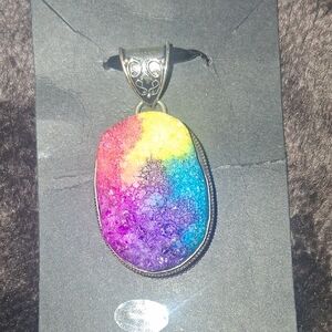 Colorful Crystal And Sterling Silver Pendant Necklace